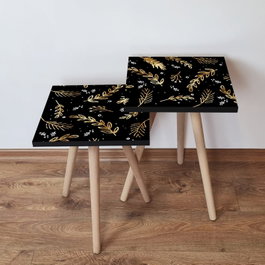 Hanah Home Mesas Nido de 2 Piezas - Negro, Oro y Blanco